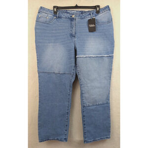 Ulla Popken sz 22L Patch Jeans mandy straight stretchy zipper fly pockets 1564